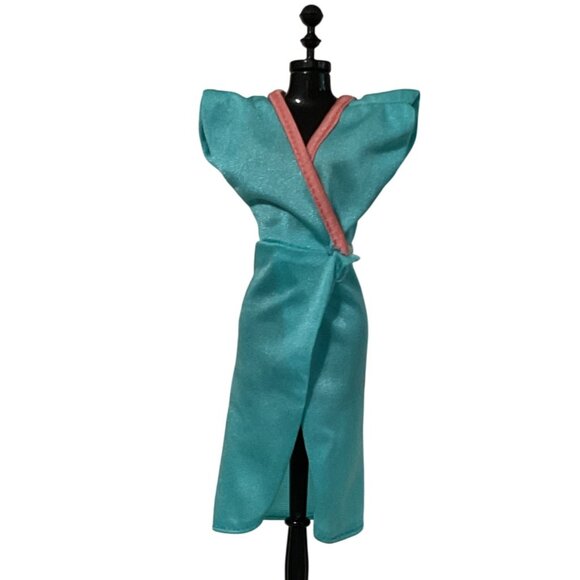 Vintage Mattel Genuine Barbie Fashion Turquoise Pink Dress #2092 - Picture 1 of 3